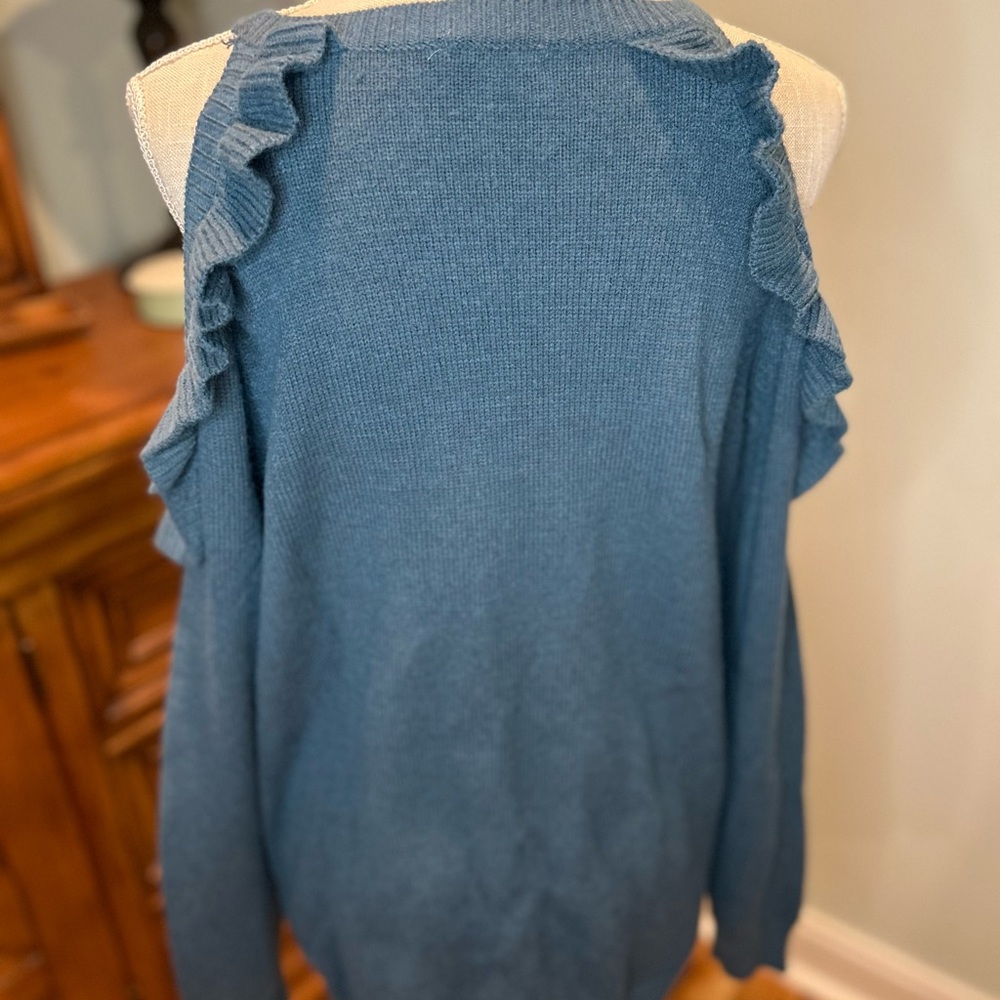 Entro Teal Ruffle Trim Sweater - Picture 5 of 6